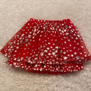 Red Girl’s Skirt with Metallic Silver Stars (5T)